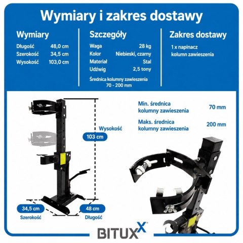Hydrauliczny ściągacz do sprężyn 2,5 t Bituxx ściskacz sprężyn zawieszenia 70-200 mm z pedałem nożnym