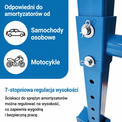 Hydrauliczny ściągacz sprężyn 2,5T pedał nożny regulacja 70–200 mm