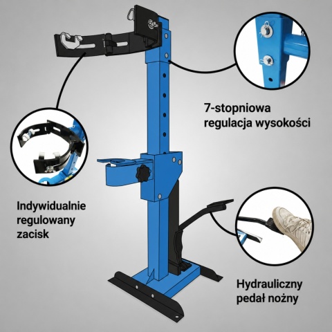 Hydrauliczny ściągacz sprężyn 2,5T pedał nożny regulacja 70–200 mm