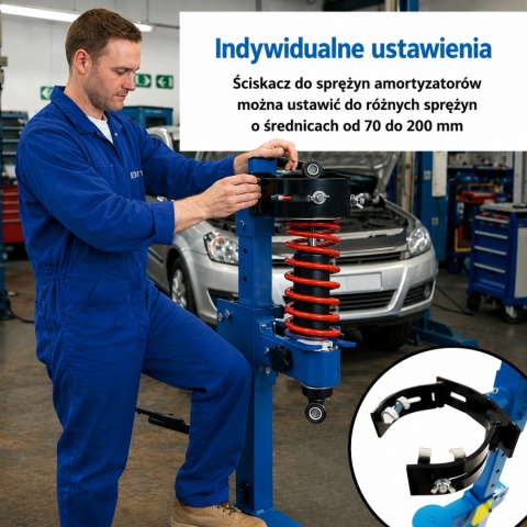 Hydrauliczny ściągacz sprężyn 2,5T pedał nożny regulacja 70–200 mm