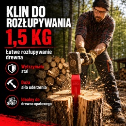 Klin do drewna rozłupujący 1,5kg mocny wytrzymały ze stali Czerwony