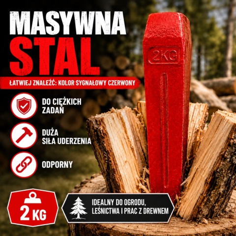 Klin rozłupujący do drewna drzewa 2kg ze stali mocny Łuparka BITUXX