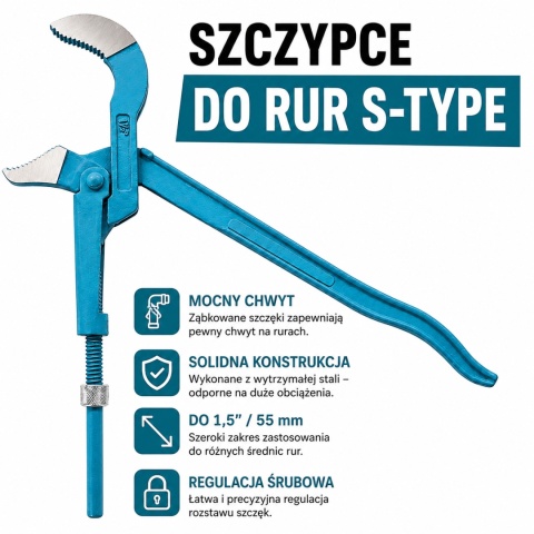 Klucz nastawny szwedzki do rur 1,5" bardzo lekki BITUXX długie szczęki