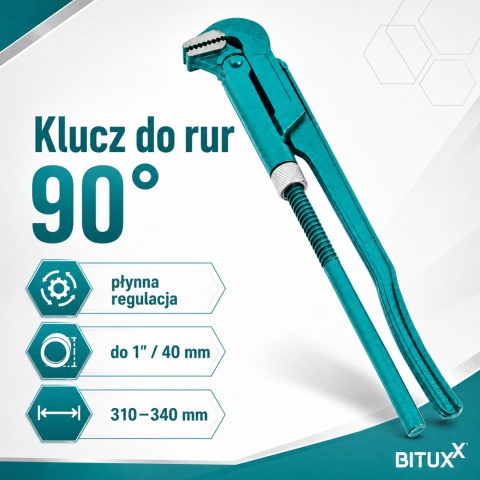 Klucz nastawny szwedzki do rur 1" 90° lekki BITUXX szczęki