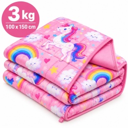 Kołdra obciążeniowa dziecięca 3 kg 100x150 cm koc sensoryczny różowa jednorożec
