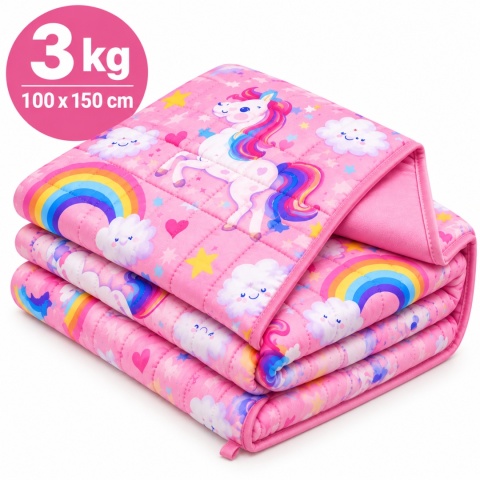 Kołdra obciążeniowa dziecięca 3 kg 100x150 cm koc sensoryczny różowa jednorożec