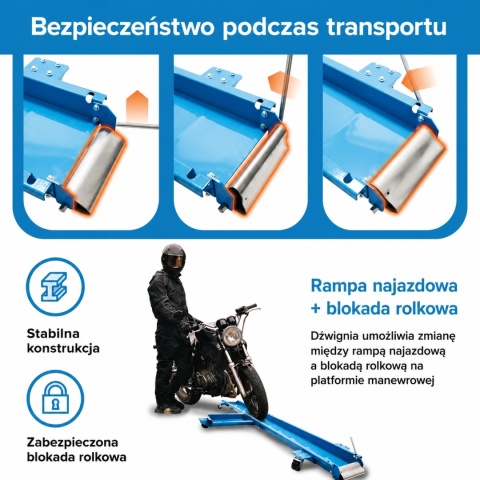 Platforma do manewrowania motocyklem 567 kg z wytrzymałej stalowej bazy solidnej