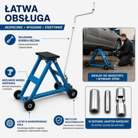 Podnośnik nożycowy BITUXX 2,5T płaska platforma 11-48cm na korbę ręczną