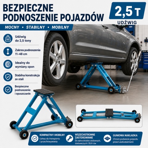 Podnośnik nożycowy BITUXX 2,5T płaska platforma 11-48cm na korbę ręczną