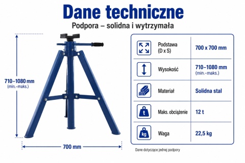 Podpora warsztatowa 12 t 710-1080 mm stojak pod samochód regulowana stalowa auto