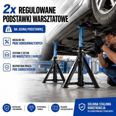 Podstawki Samochodowe 2x 2000 kg BITUXX – Kobyłki Warsztatowe Regulowane Składane