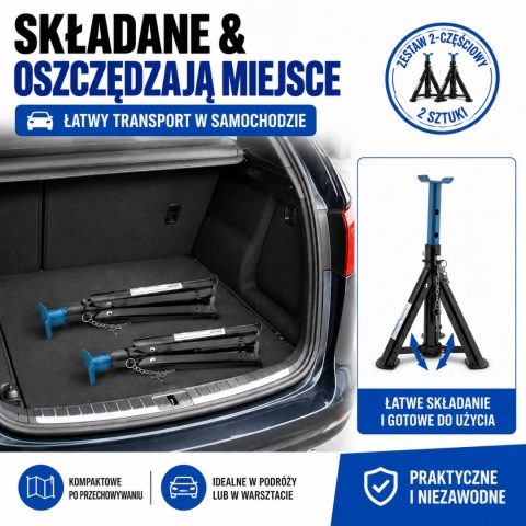 Podstawki Samochodowe 2x 2000 kg BITUXX – Kobyłki Warsztatowe Regulowane Składane