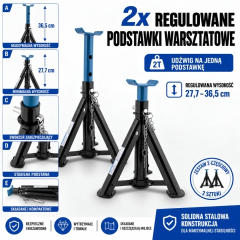 Podstawki Samochodowe 2x 2000 kg BITUXX – Kobyłki Warsztatowe Regulowane Składane