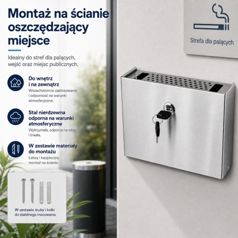 Popielniczka naścienna Popielnica ze stali inox na klucz BITUXX 20cm