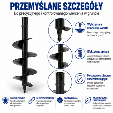 Wiertło glebowe 100 mm 400 mm świder do ziemi wiertnica stalowe do ogrodu trwałe