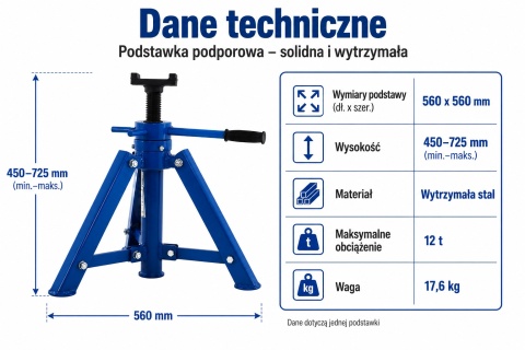 Podstawka podporowa 12T 450-725 mm stojak pod samochód warsztatowy do aut