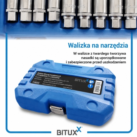 Profesjonalny zestaw wykrętaków do szpilek - BITUXX 11 elementów (napęd 1/2″)