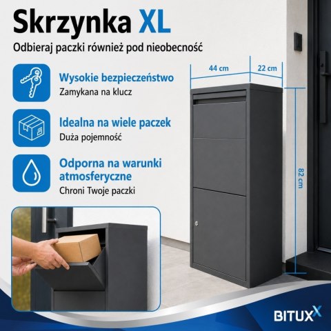 Skrzynka na Paczki BITUXX XL Antracyt Zamykana Box na Przesyłki 82 cm