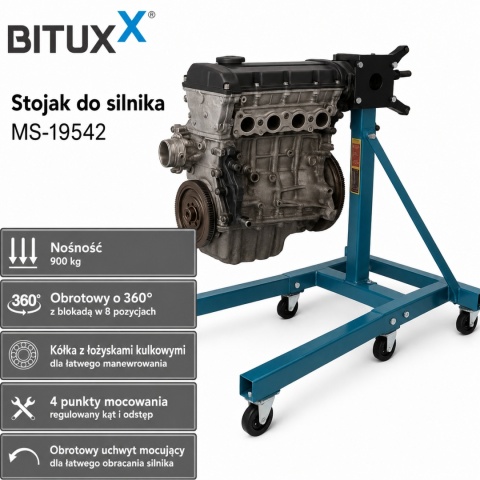 Stojak do Montażu Silnika / skrzyni 900kg Uchwyt na silnik Mobilny na kołach Obrotowy