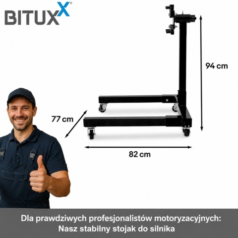 Stojak na silnik 570 kg obrotowy mobilny warsztatowy 4 koła 360°