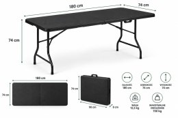 Stół ogrodowy składany 180 cm czarny HDPE walizka kempingowy