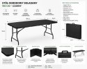 Stół ogrodowy składany 180 cm czarny HDPE walizka kempingowy