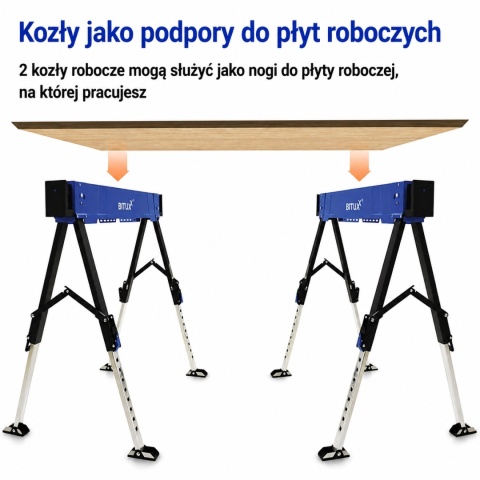 Stół roboczy / kozioł składany regulowany - 600 kg, wysokość 62-87 cm BITUXX