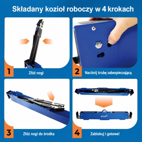 Stół roboczy / kozioł składany regulowany - 600 kg, wysokość 62-87 cm BITUXX