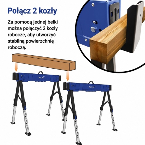 Stół roboczy / kozioł składany regulowany - 600 kg, wysokość 62-87 cm BITUXX