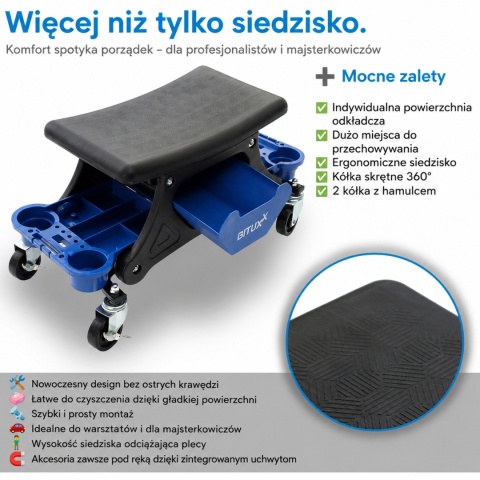Stołek Taboret Warsztatowy na kołach obrotowych Bituxx wytrzymały
