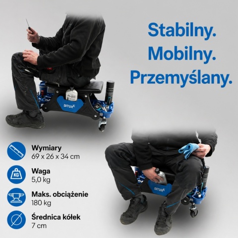 Stołek Taboret Warsztatowy na kołach obrotowych Bituxx wytrzymały