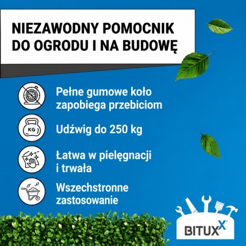 Taczka Ogrodowa Solidna taczka 100L jednokołowa niebieska Mocna 250kg +żółte koło PU