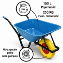 Taczka Ogrodowa Solidna taczka 100L jednokołowa niebieska Mocna 250kg +żółte koło PU