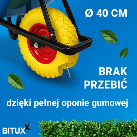 Taczka Ogrodowa Solidna taczka 100L jednokołowa niebieska Mocna 250kg +żółte koło PU