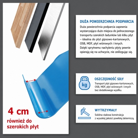 Uchwyt do przenoszenia płyt karton gips osb mdf nośność 100 kg