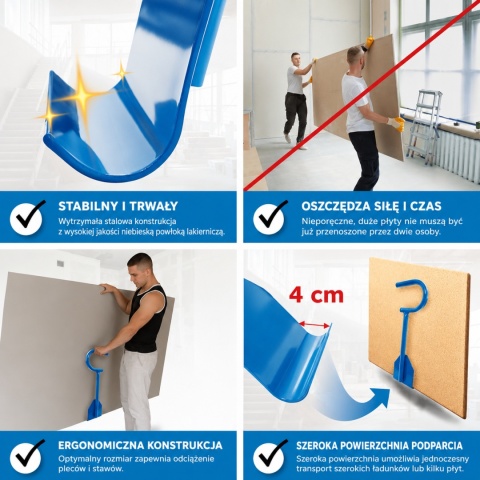 Uchwyt do przenoszenia płyt karton gips osb mdf nośność 100 kg