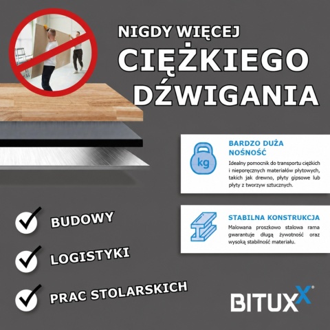 Wózek transportowy do płyt 200kg Bituxx stalowa mocna konstrukcja do transportu