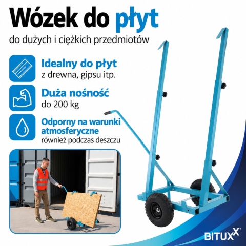 Wózek transportowy do płyt 200kg Bituxx stalowa mocna konstrukcja do transportu