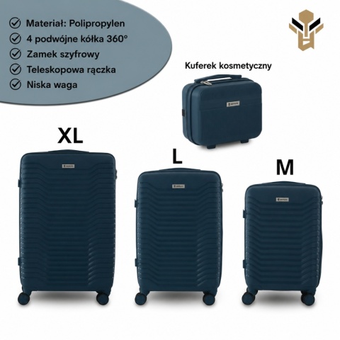 Zestaw 4 walizek podróżnych z beautycase - twarda skorupa, kółka 360°, zamek TSA