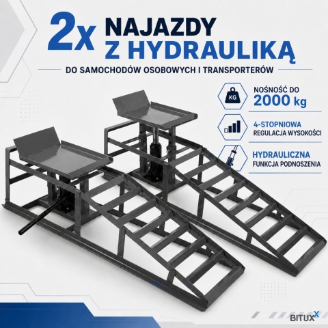 Zestaw Ramp z podnośnikiem Hydraulicznym Rampy najazdowe 4t BITUXX