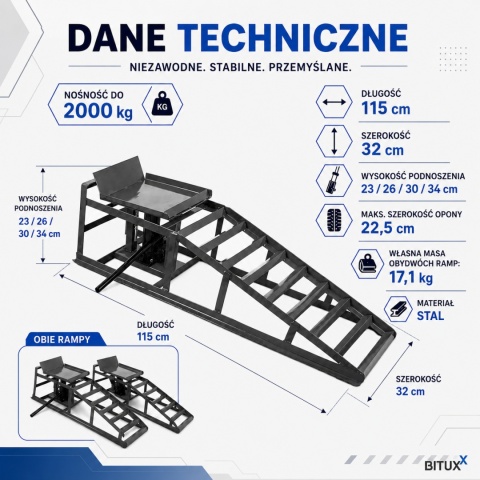Zestaw Ramp z podnośnikiem Hydraulicznym Rampy najazdowe 4t BITUXX