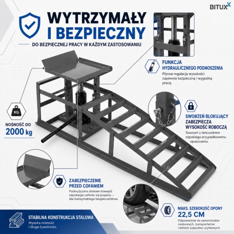 Zestaw Ramp z podnośnikiem Hydraulicznym Rampy najazdowe 4t BITUXX