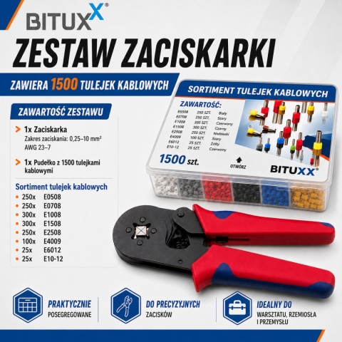 Zestaw Zaciskarek 2200 El. Tulejki Konektory Praska Crimping 2w1