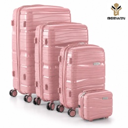 Zestaw walizek BERWIN Torna 4w1 - twarde walizki na kółkach + kosmetyczka DUSTY Rose
