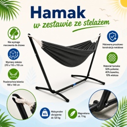 Zewnętrzny hamak Ogrodowy na taras solidna rama metalowa Antracytowy