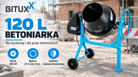 Betoniarka elektryczna BITUXX 120 l 450 W do betonu i zapraw