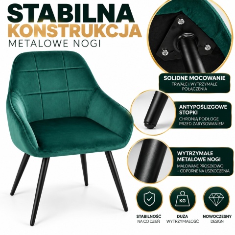Fotel welurowy 2szt komplet stylowe krzesła butelkowa zieleń nowoczesne
