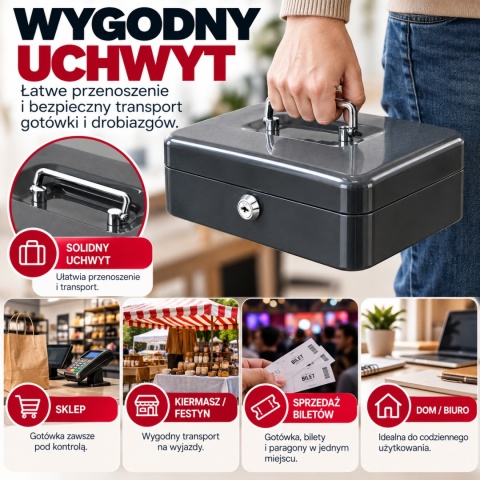 Kasetka na pieniądze metalowa ciemnoszara 25cm kasetka transportowa