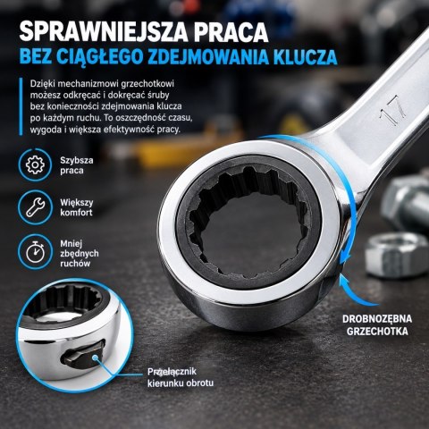 Klucze płasko oczkowe grzechotkowe zestaw warsztatowy BITUXX