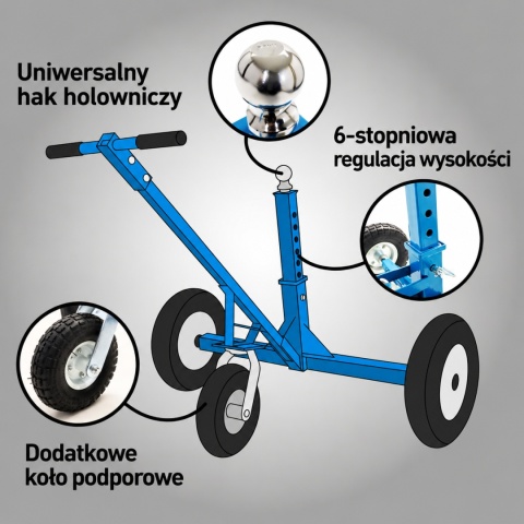 Koło manewrowe do przyczep podporowe z regulacją wysokości do 453kg